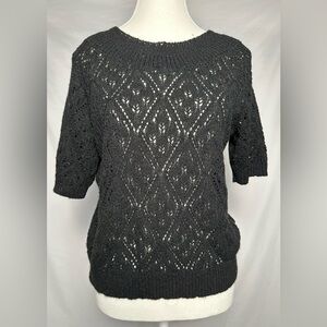 CORTINA Black Open Knit Y2K Summer Vacation Goth Short Sleeve Size M